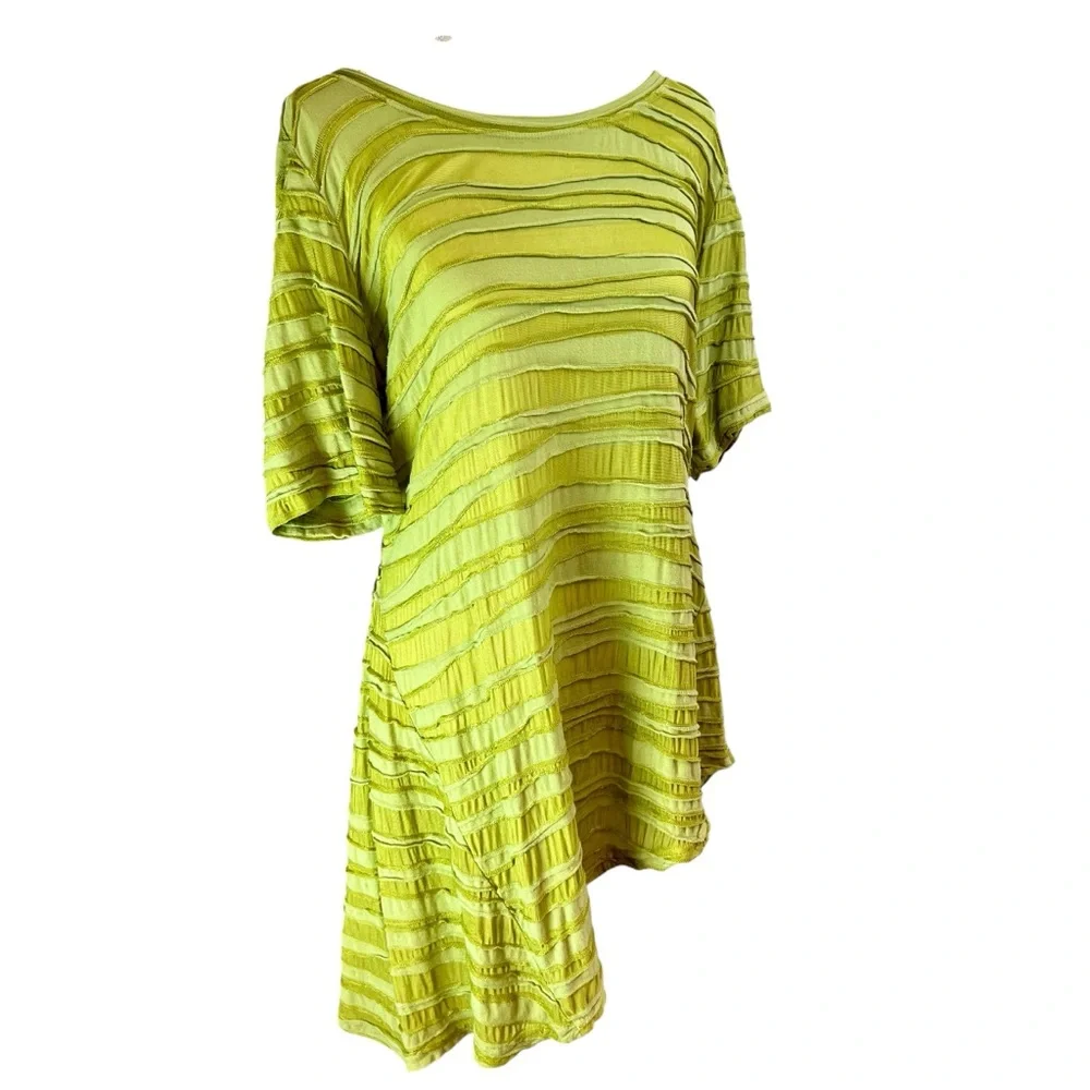 CUT LOOSE Olive Green Tunic Top Shirt Sz L Asymmetrical Short Sleeve‎ Lagenlook - Picture 3 of 16